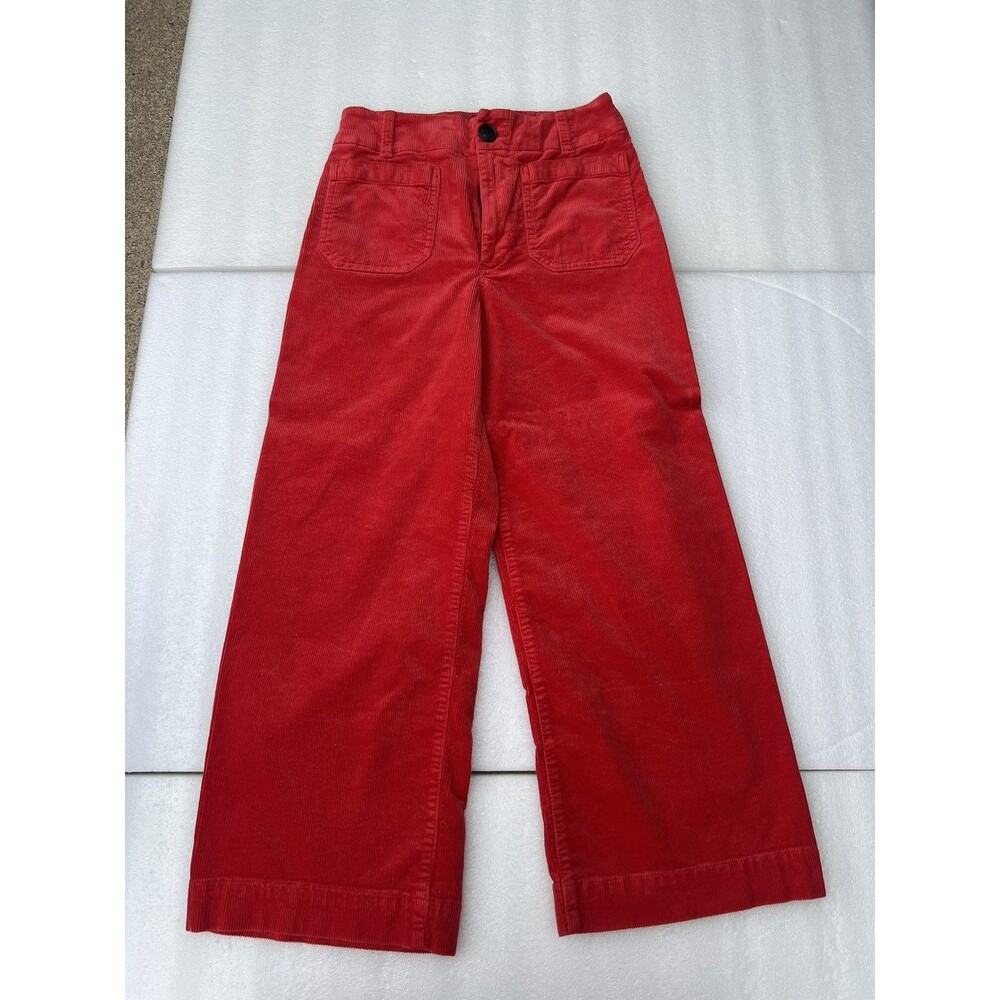 Maeve Anthropologie Pants Red Orange  Corduroy Colette Wide Leg Crop  Size 28